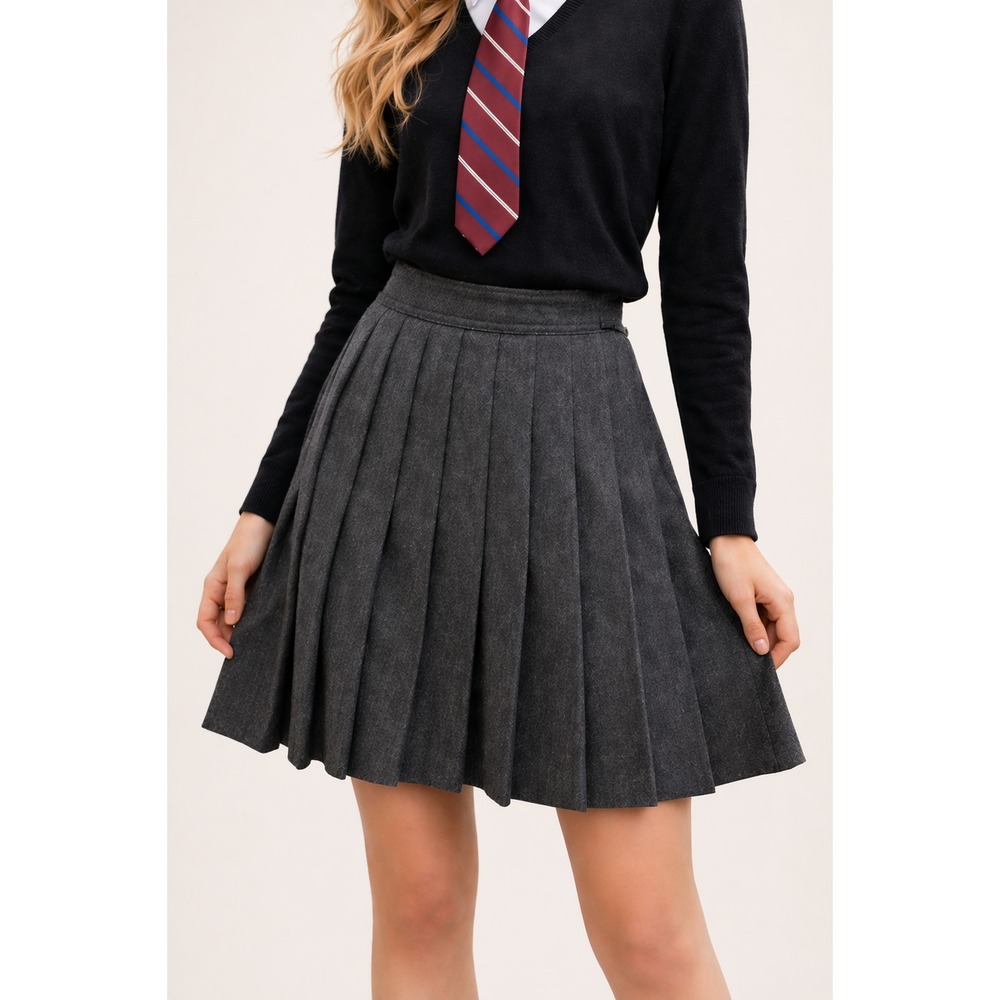 Vintage Valentino Pleated Skirt Gray Wool 44 Preppy Academia Career Office